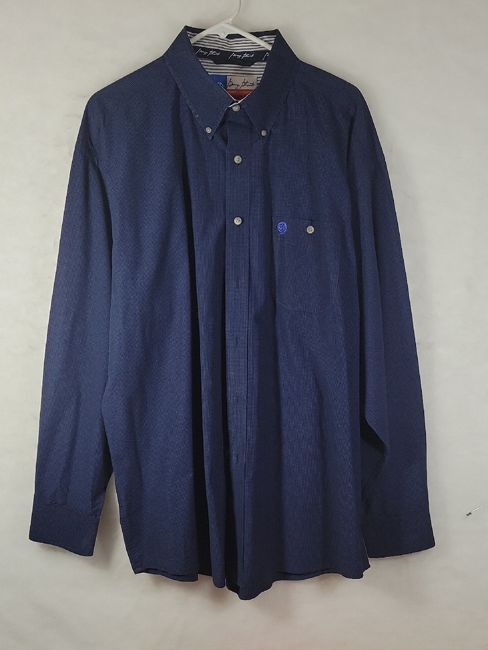 George Strait Wrangler Men's Dark Navy Check  Button-Down Long Sleeve Shirt